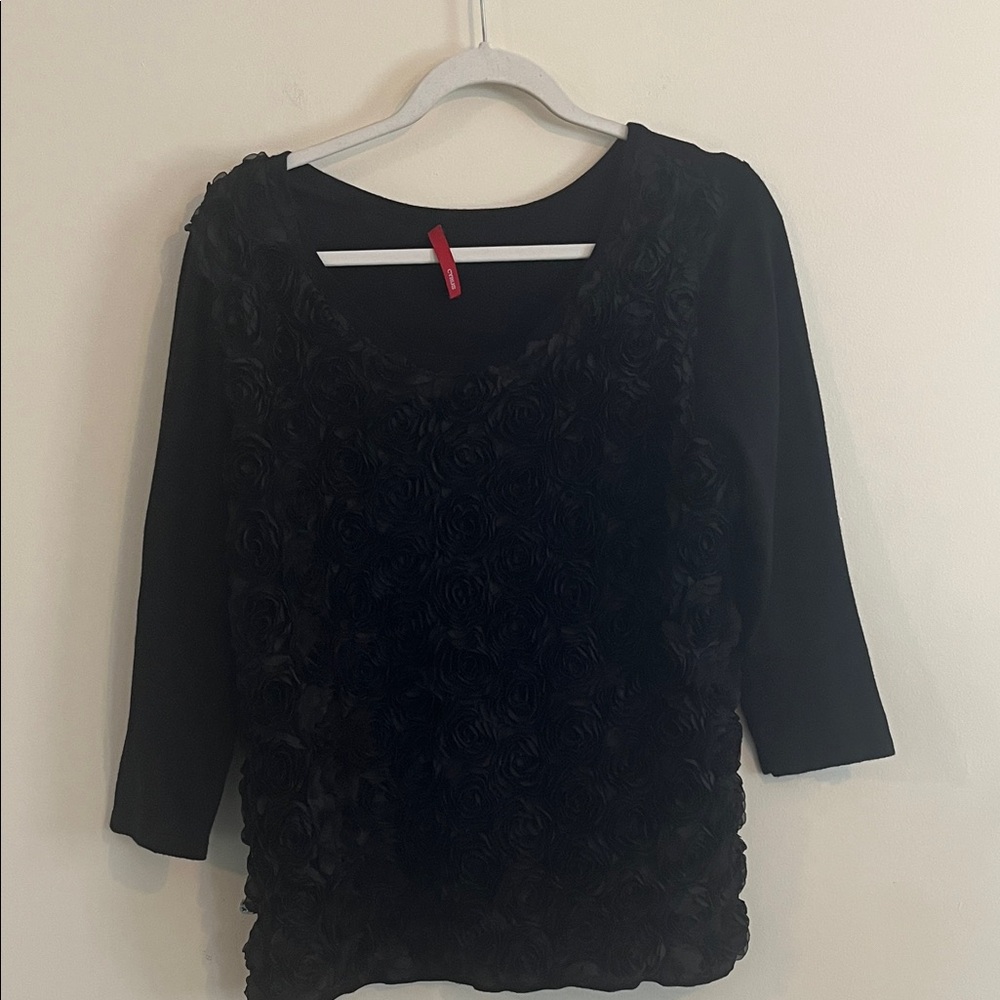 Cyrus Black Rosette Sweater Texture Gothic Dark‎ Romantic Floral Artsy Feminine